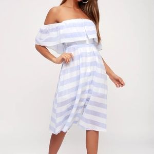 Transatlantic Voyage Blue Ivory Striped Midi Dress